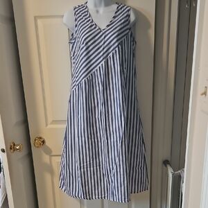Blue and White Striped Sleeveless Dress